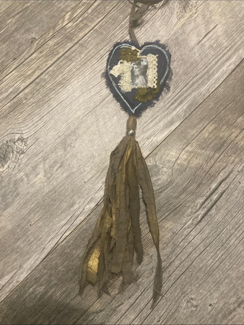 Handmade Heart Tassel necklace in Navy and Gold